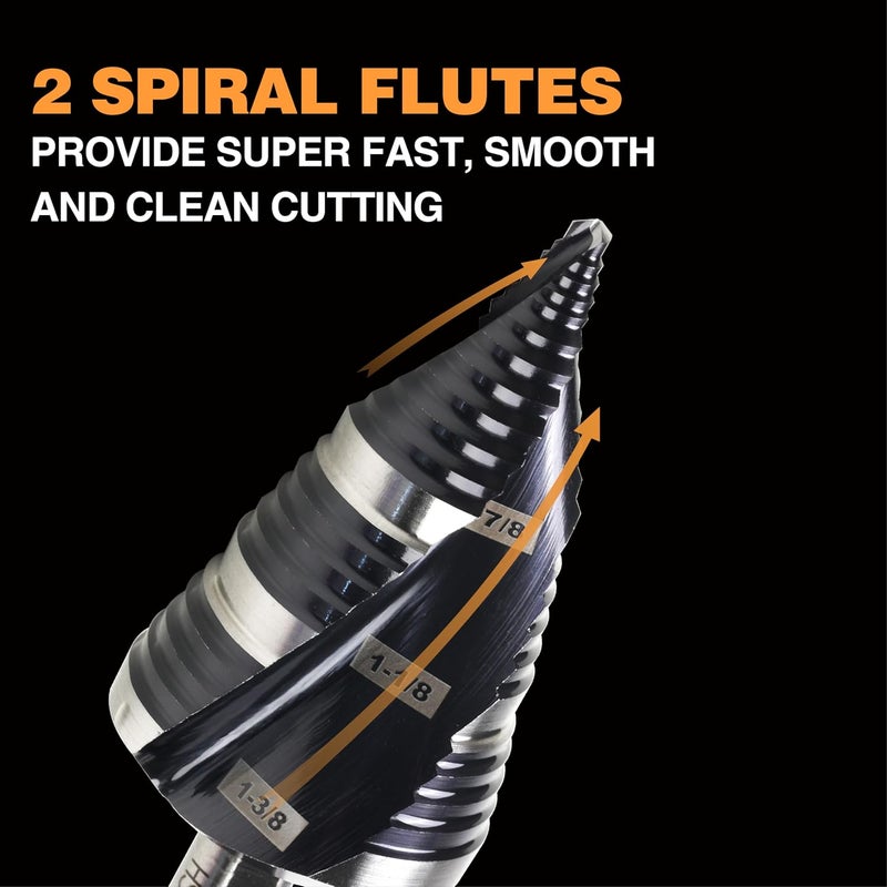 Jerax tools Heavy Duty M35 HSS 1/4 to 1-3/8 Inch Step Drill Bit with Double Flutes, Large High Speed Steel Step Bit for Stainless Steel, Metal, Wood - Image 4